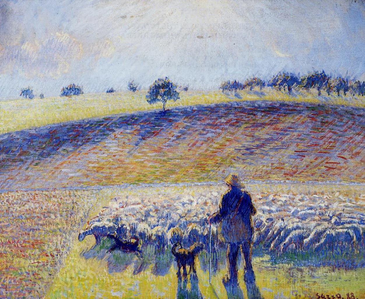 羊飼いと羊 1888年 カミーユ・ピサロ油絵